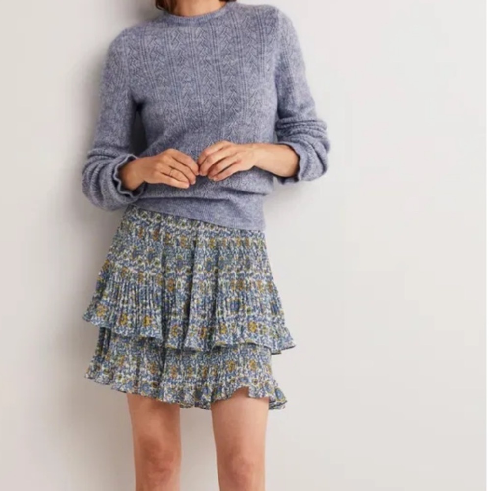 NWT Boden Plisse Tiered Skater Mini Skirt Size 8 Feminine Chic Floral